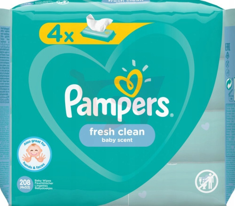 Pampers Fresh Clean Chusteczki Nawilżane 4x52SZT (208 szt) Pampers Fresh Clean Chusteczki Nawilżane 4x52SZT (208 szt)