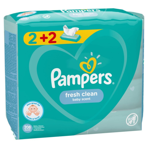 Pampers Fresh Clean Chusteczki Nawilżane 4x52SZT (208 szt) Pampers Fresh Clean Chusteczki Nawilżane 4x52SZT (208 szt)