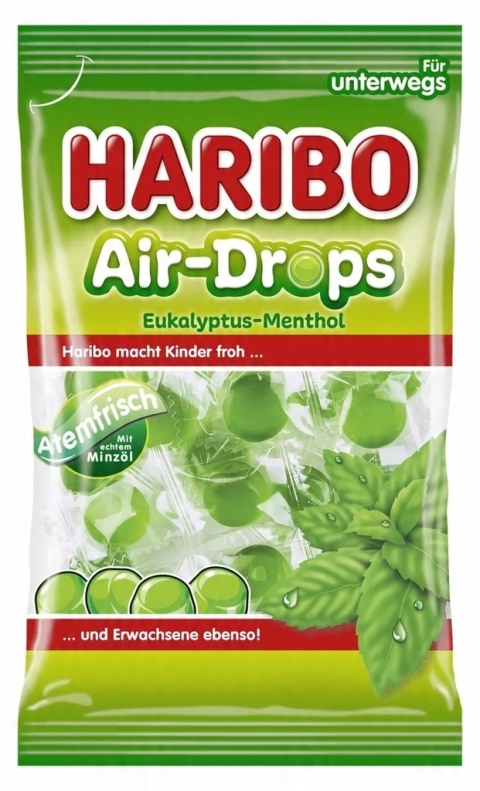 Haribo Cukierki gumowe żelki 100g DE Mentol Eukaliptus Miętowe Air-Drops Haribo Cukierki gumowe żelki 100g DE Mentol Eukaliptus Miętowe Air-Drops