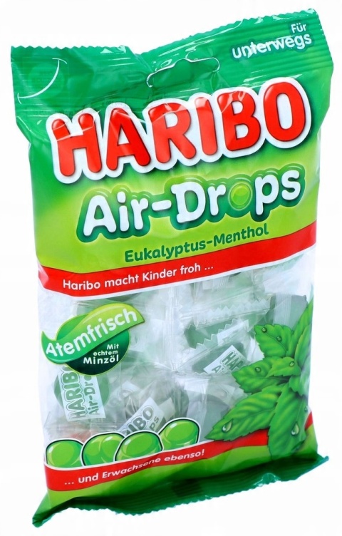 Haribo Cukierki gumowe żelki 100g DE Mentol Eukaliptus Miętowe Air-Drops Haribo Cukierki gumowe żelki 100g DE Mentol Eukaliptus Miętowe Air-Drops