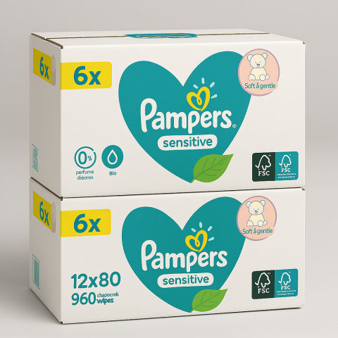 Pampers Sensitive chusteczki nawilżane 12x80 szt Pampers Sensitive chusteczki nawilżane 12x80 szt