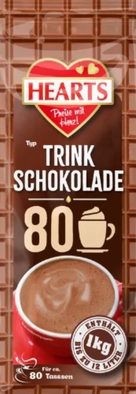 Hearts Czekolada mleczna do picia 1 kg Trink Chocolate 80 porcji
