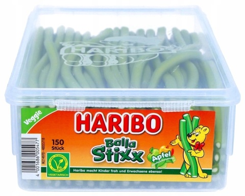 Haribo Balla Stixx Jabłkowe 150 szt. 1125g żelki o smaku jabłka, bez żelatyny Haribo Balla Stixx Jabłkowe 150 szt. 1125g żelki o smaku jabłka, bez żelatyny