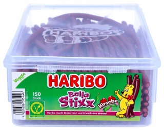 Haribo Balla Stixx Kable Wiśniowe 150 szt. 1125g - niemieckie żelki wegetariańskie