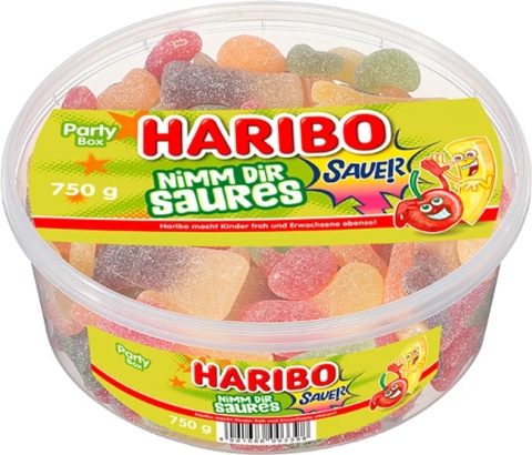 Haribo Nimm Dir Saures 750 g - Owocowa mieszanka kwaśnych żelków w dużym opakowaniu Haribo Nimm Dir Saures 750 g - Owocowa mieszanka kwaśnych żelków w dużym opakowaniu