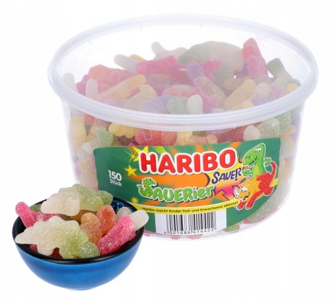 Haribo Żelki Dinozaury Sauerier 1350 g - Oryginalne kwaśne żelki z Niemiec Haribo Żelki Dinozaury Sauerier 1350 g - Oryginalne kwaśne żelki z Niemiec