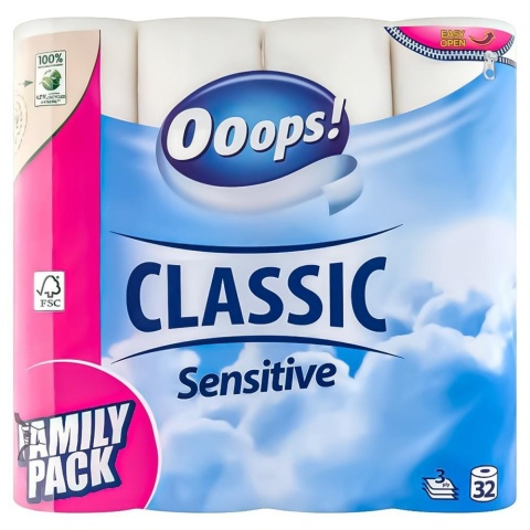 OOOPS! Classic Sensitive papier toaletowy 32 rolki 3-warstwowy Family Pack