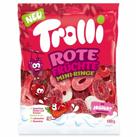 Trolli Rote Früchte Mini-Ringe żelki czerwone owoce 150 g truskawka wiśnia malina jogurt