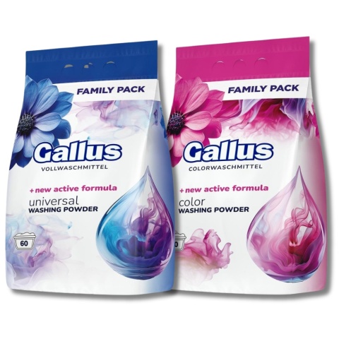Gallus zestaw proszków do prania 120 prań (3,6 kg x 2) uniwersalny + do koloru