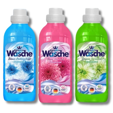 Königliche Wäsche zestaw płynów do płukania 216 płukań (1,8L x 3) Blue, Rosa, Grünes Paradies