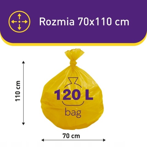 VORTEX worki na śmieci 120L żółte z taśmą 10 szt