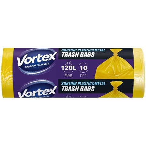 VORTEX worki na śmieci 120L żółte z taśmą 10 szt