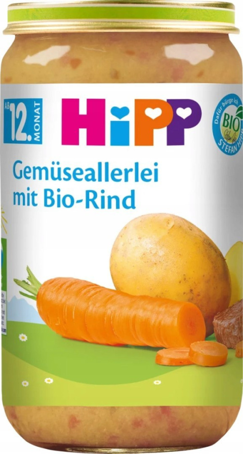 HIPP BIO ROZMAITOŚCI WARZYWNE Z WOŁOWINĄ 12m 250g HIPP BIO ROZMAITOŚCI WARZYWNE Z WOŁOWINĄ 12m 250g