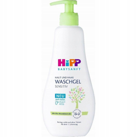 HiPP delikatny żel do mycia ciała i włosów z pompką 400ml HiPP delikatny żel do mycia ciała i włosów z pompką 400ml