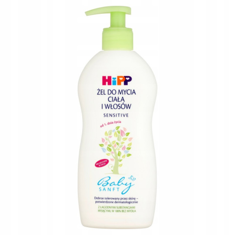 HiPP delikatny żel do mycia ciała i włosów z pompką 400ml HiPP delikatny żel do mycia ciała i włosów z pompką 400ml