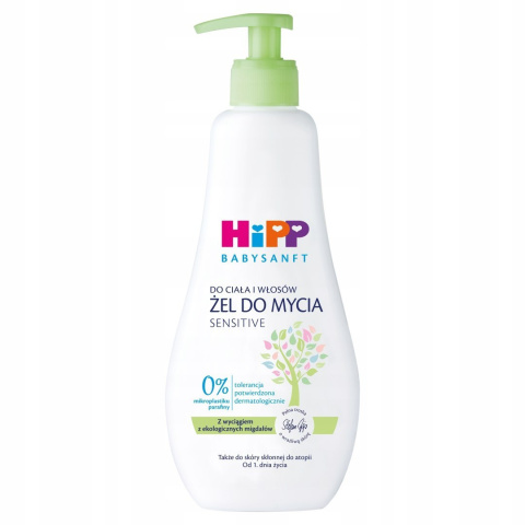 HiPP delikatny żel do mycia ciała i włosów z pompką 400ml HiPP delikatny żel do mycia ciała i włosów z pompką 400ml