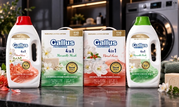 Polskie perfumowane żele i proszki do prania Gallus Professional